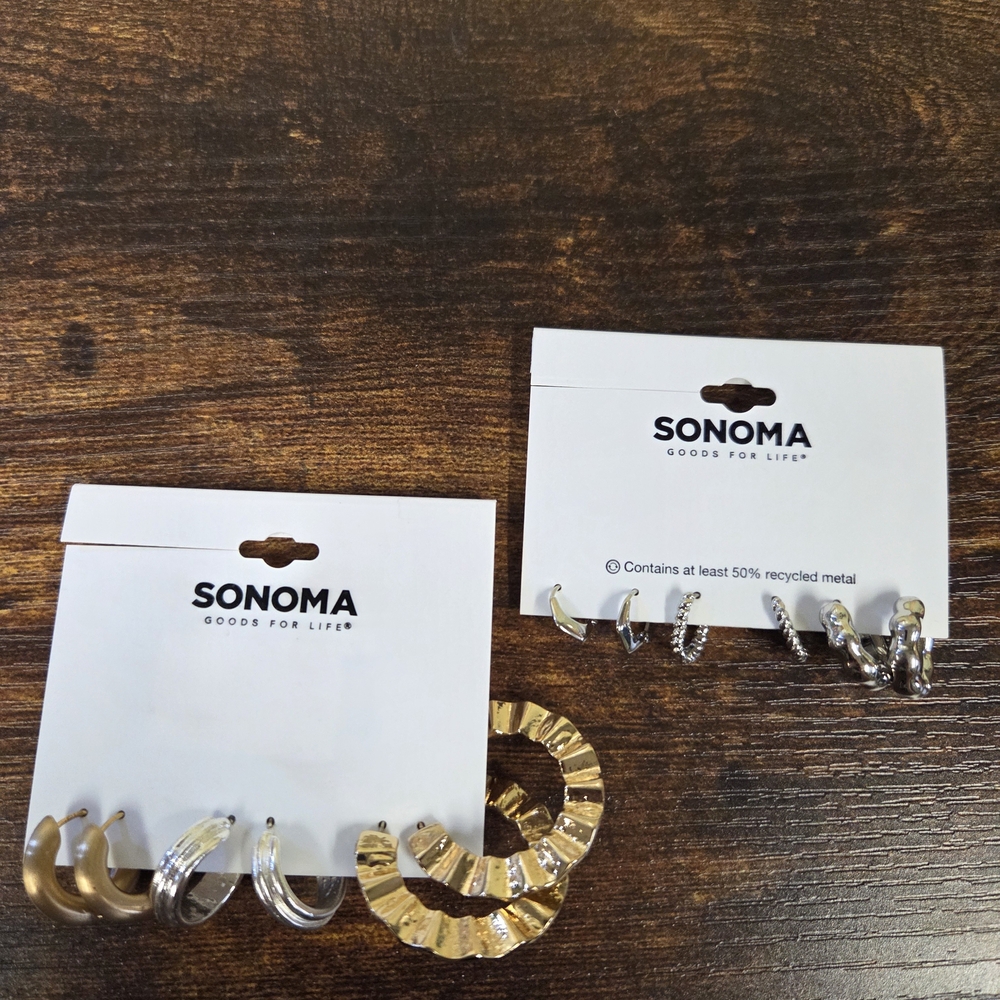 BOGO💖Sonoma Goldtone and Silvertone Hoop Earrings Set of 2 Cards